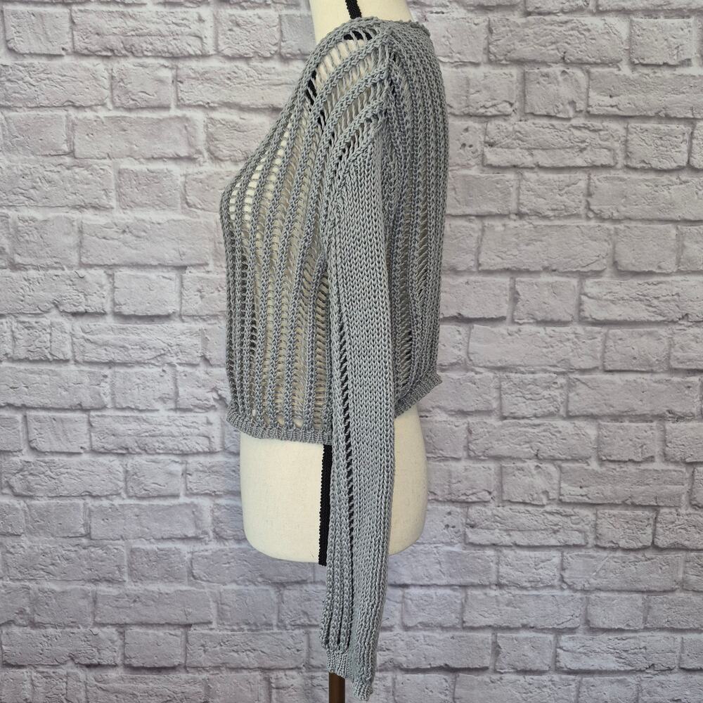 Miss Sparkling Sweater Grey Open Knit Crochet Crop Long Sleeve Women's Size S - Picture 7 of 10
